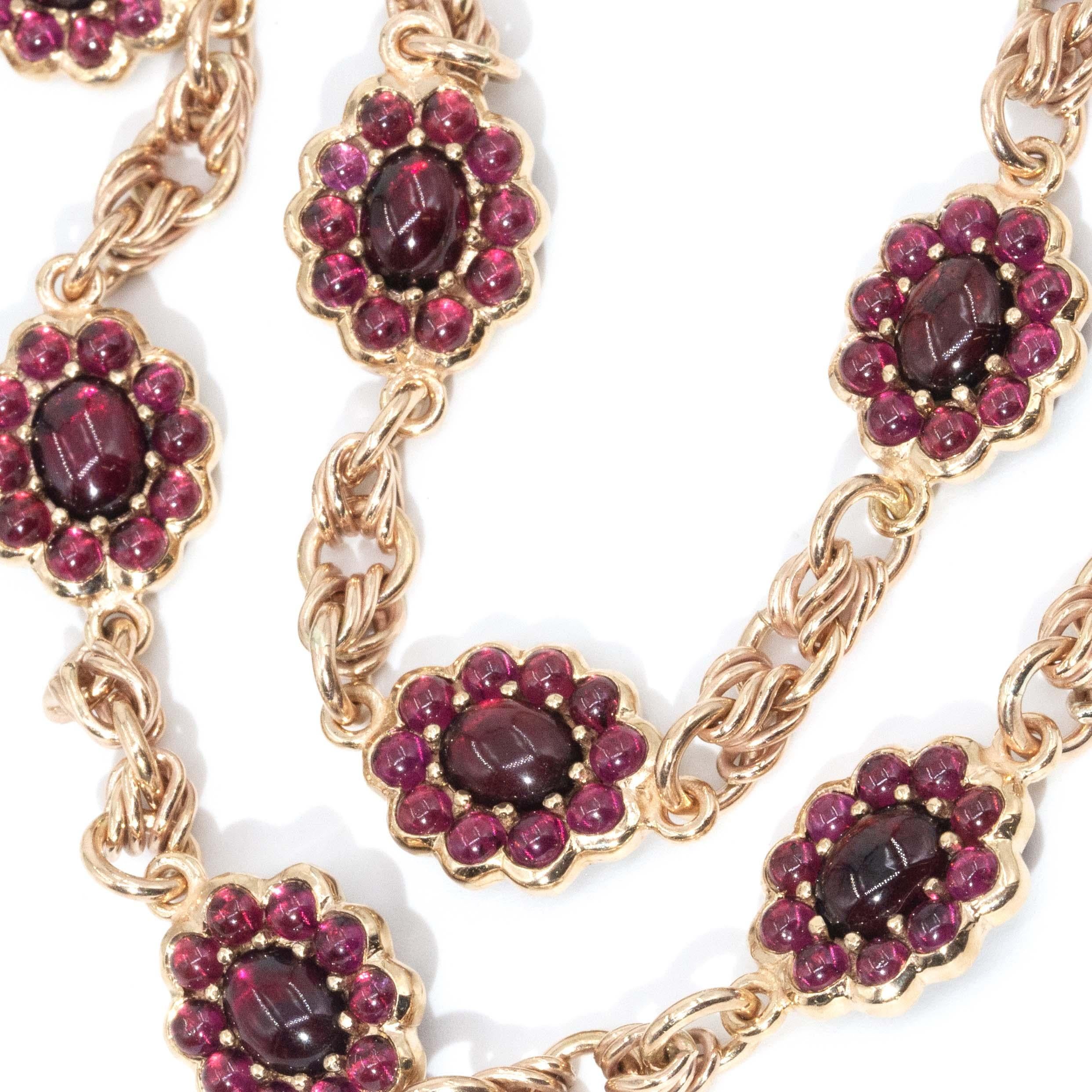 Antique Garnet & Diamond Toggle Bar Necklace 9 Carat Yellow Gold In Good Condition For Sale In Hamilton, AU