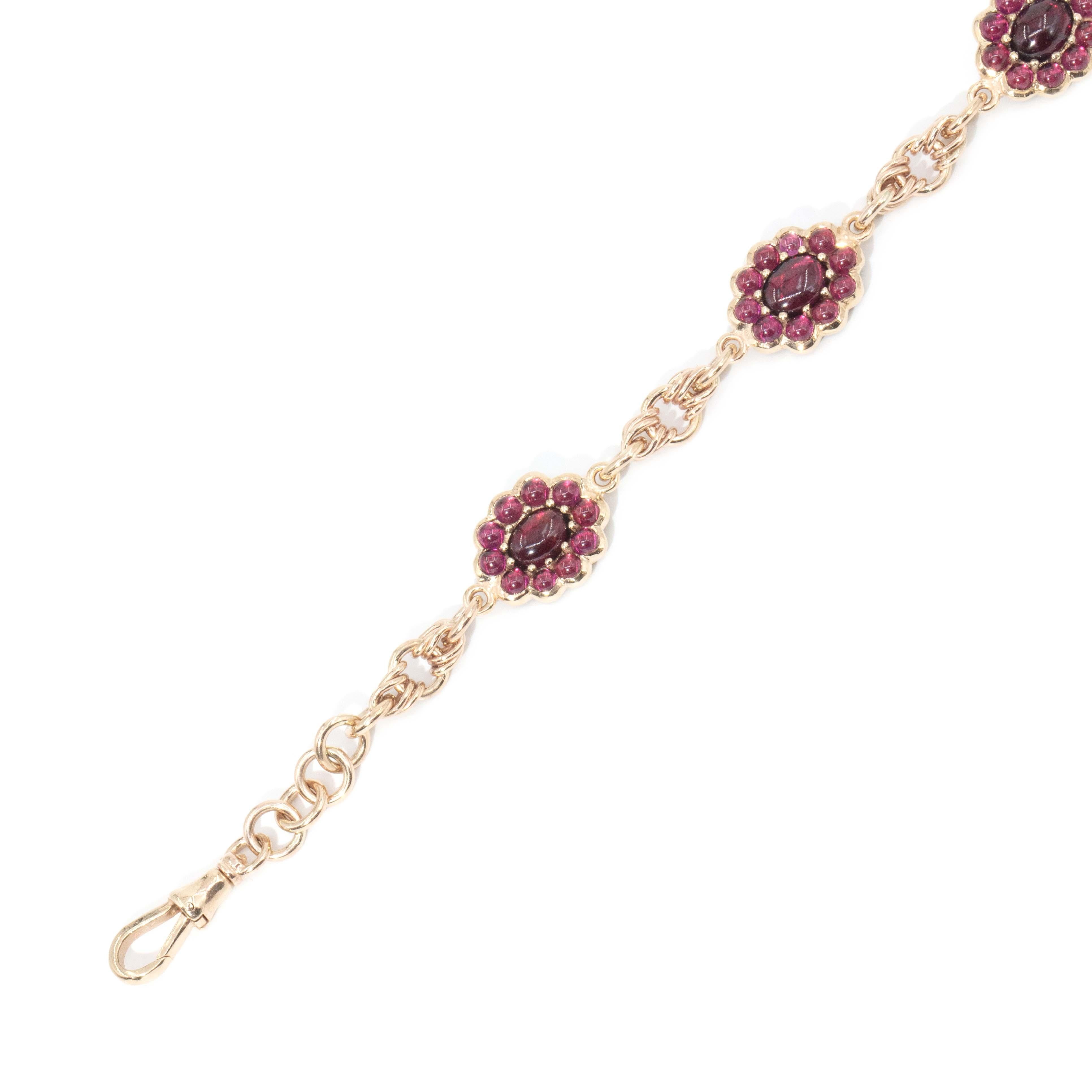 Antique Garnet & Diamond Toggle Bar Necklace 9 Carat Yellow Gold For Sale 1