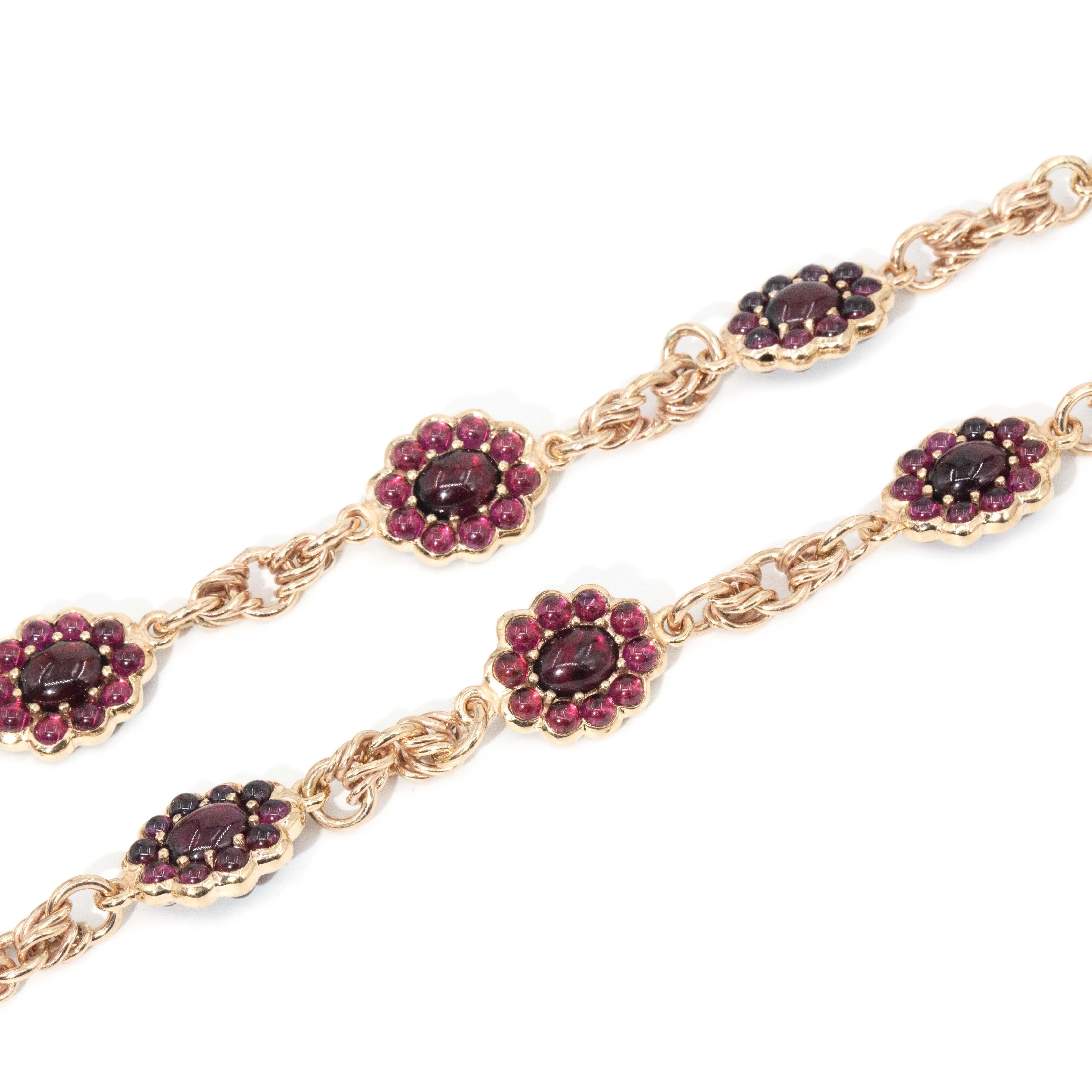 Antique Garnet & Diamond Toggle Bar Necklace 9 Carat Yellow Gold For Sale 3