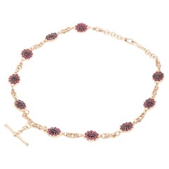Antique Garnet & Diamond Toggle Bar Necklace 9 Carat Yellow Gold