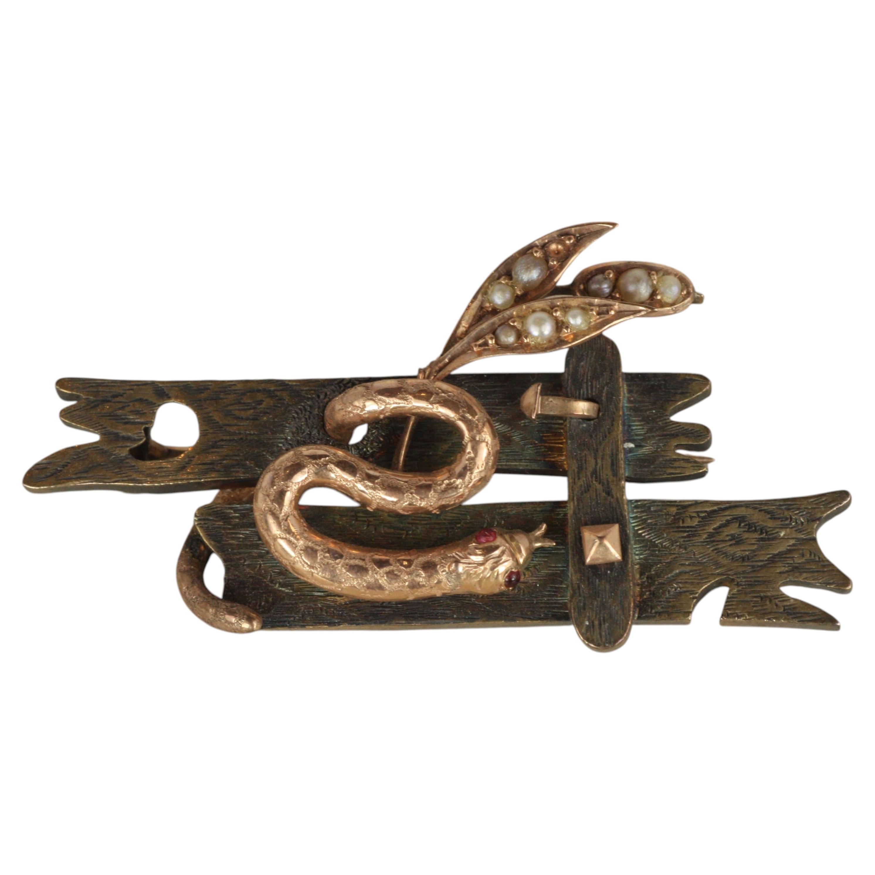 Antique Garnet-eyed Snake Brooch