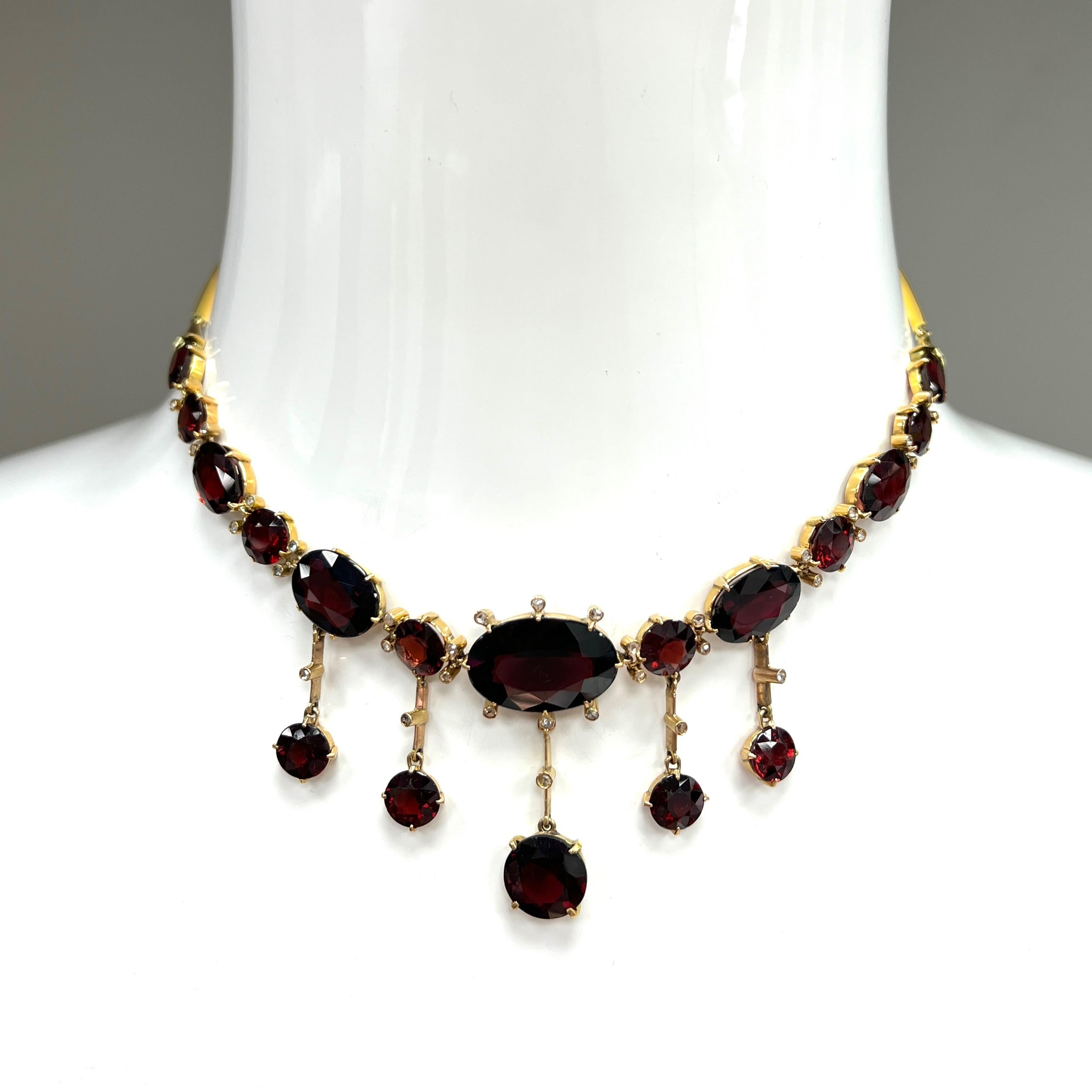 Victorian Antique Garnet Gold Necklace For Sale