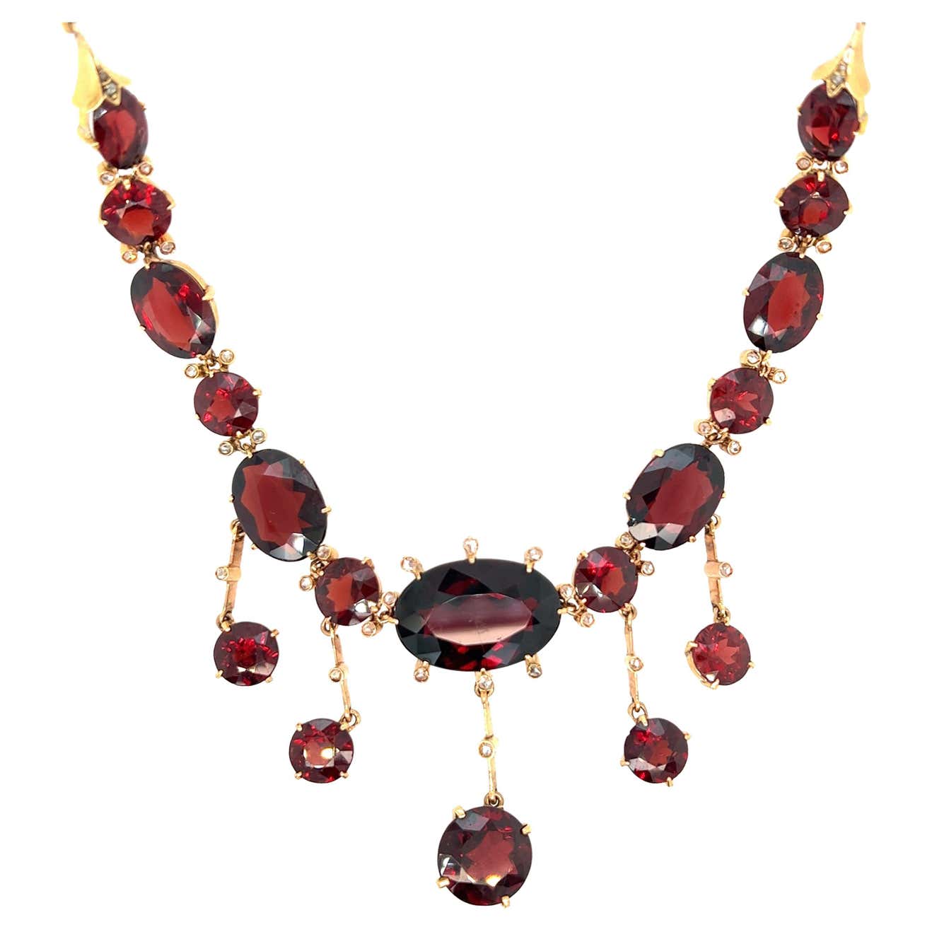 Antique Garnet Gold Necklace For Sale at 1stDibs