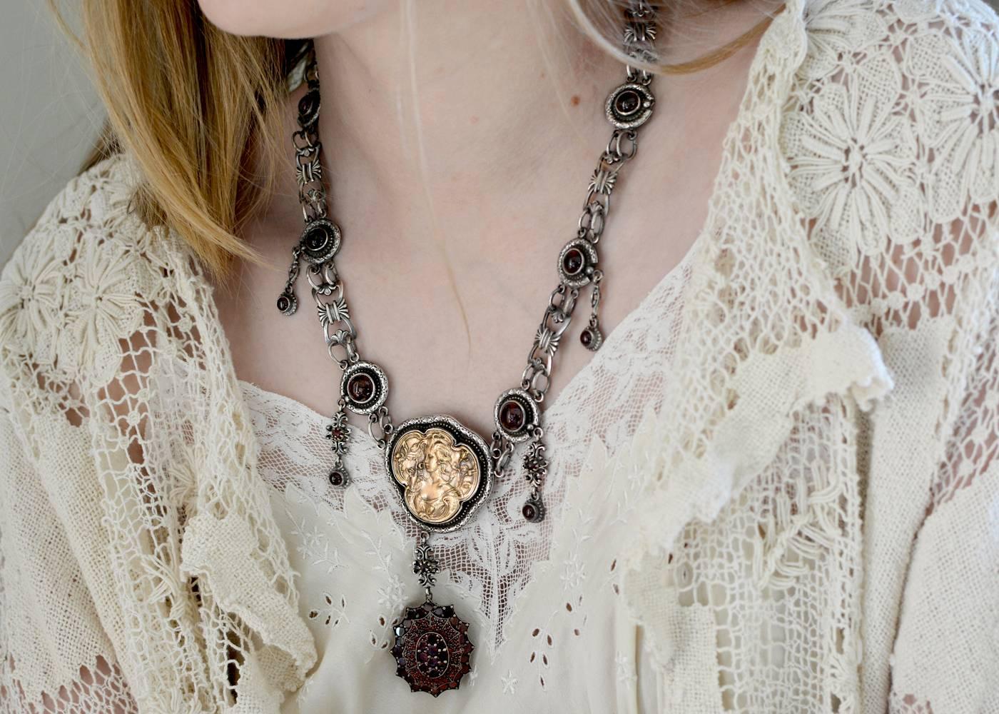 Jill Garber Bohemian Garnet Victorian Locket Modern Necklace 3