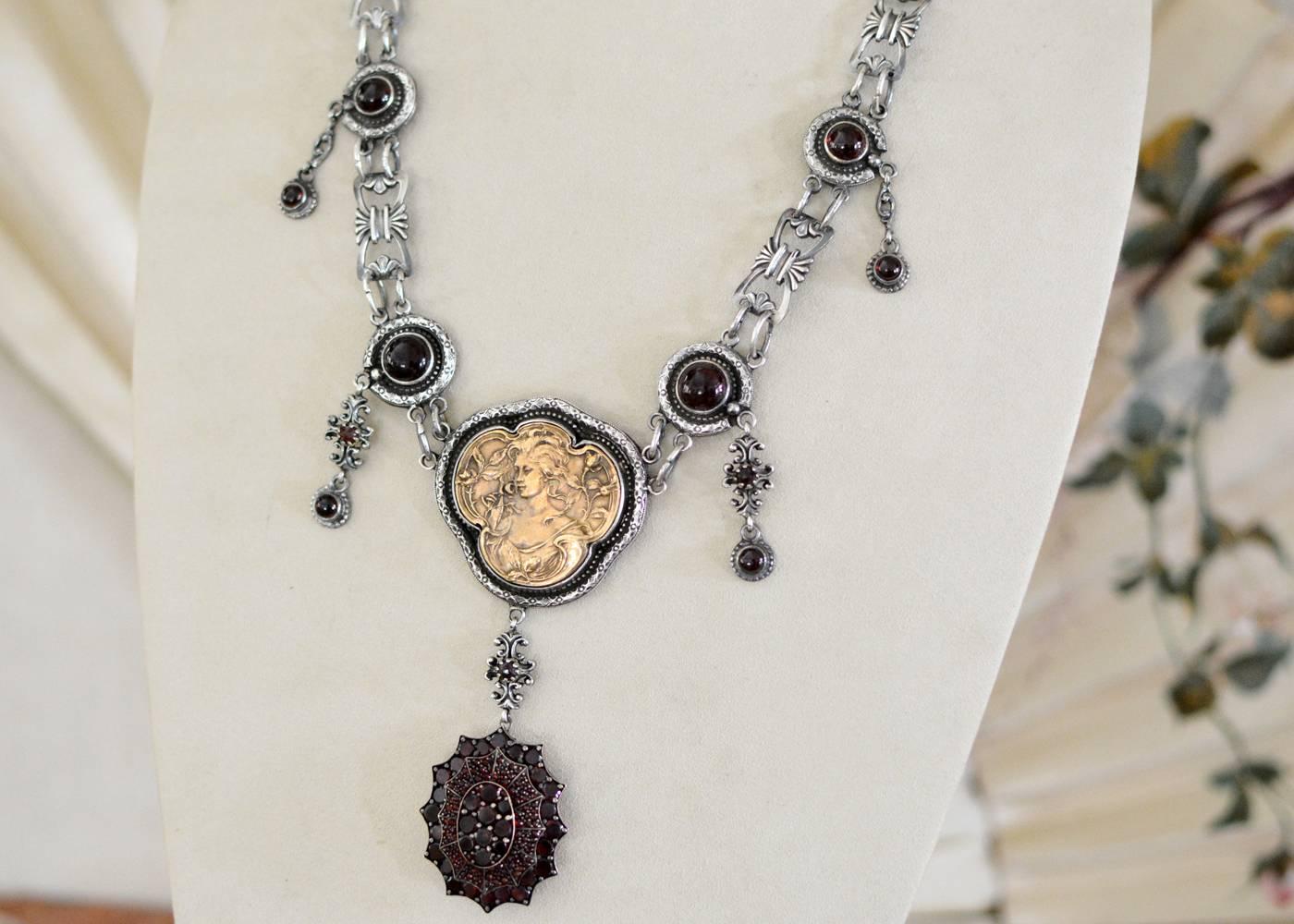 Round Cut Jill Garber Bohemian Garnet Victorian Locket Modern Necklace