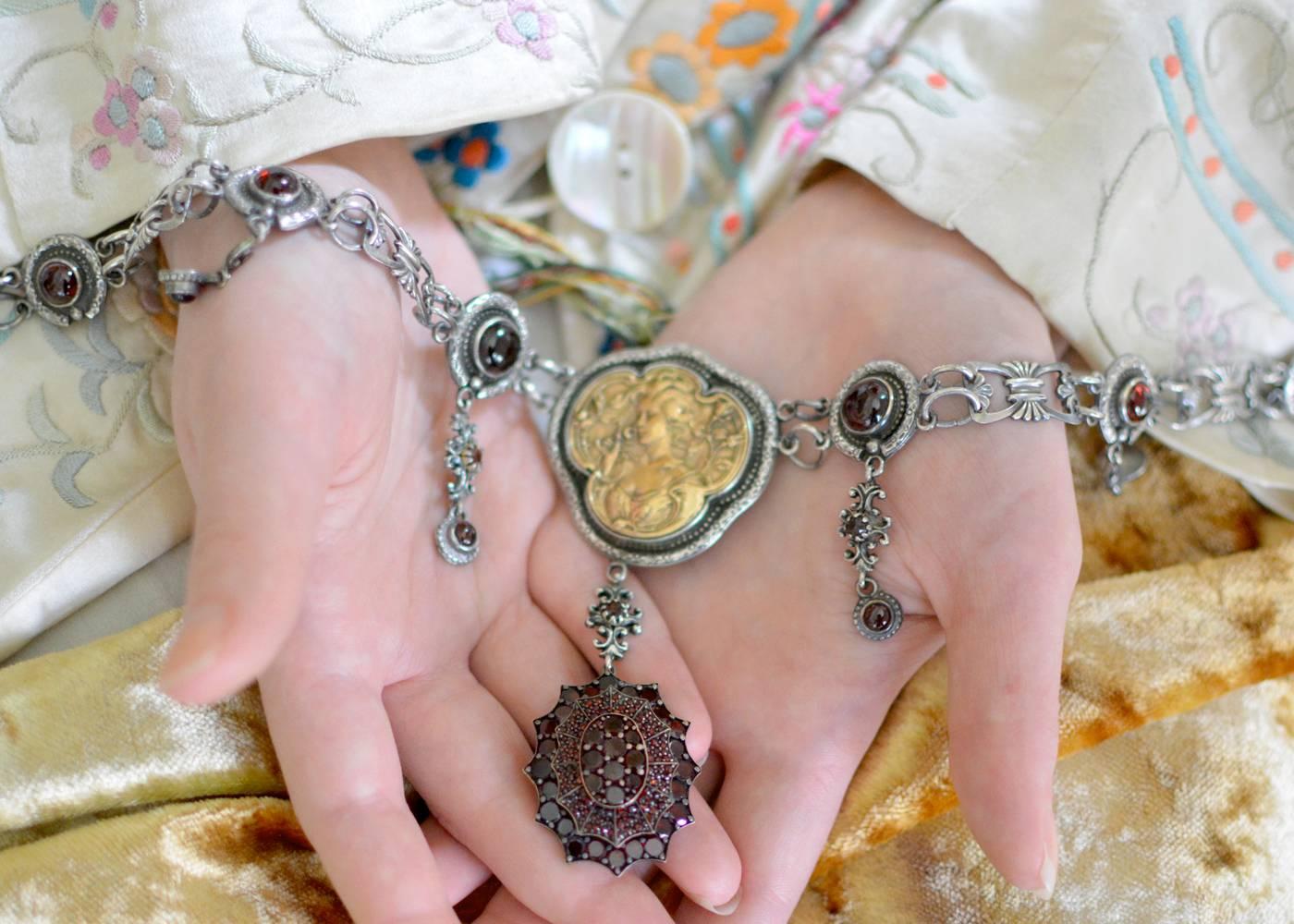Jill Garber Bohemian Garnet Victorian Locket Modern Necklace 1