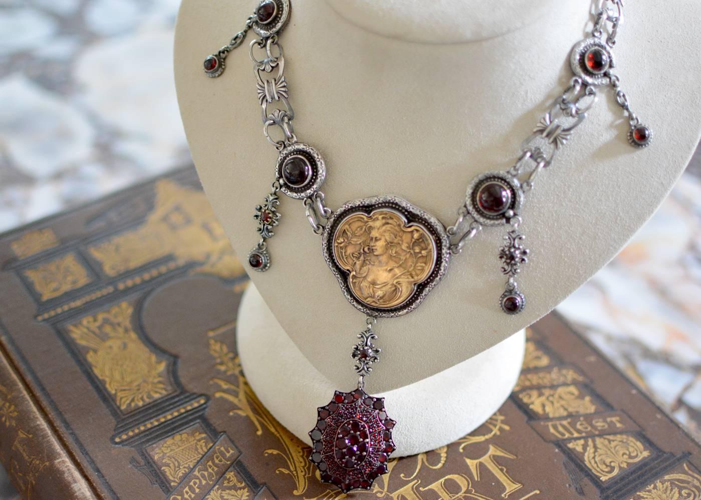 Jill Garber Bohemian Garnet Victorian Locket Modern Necklace 2