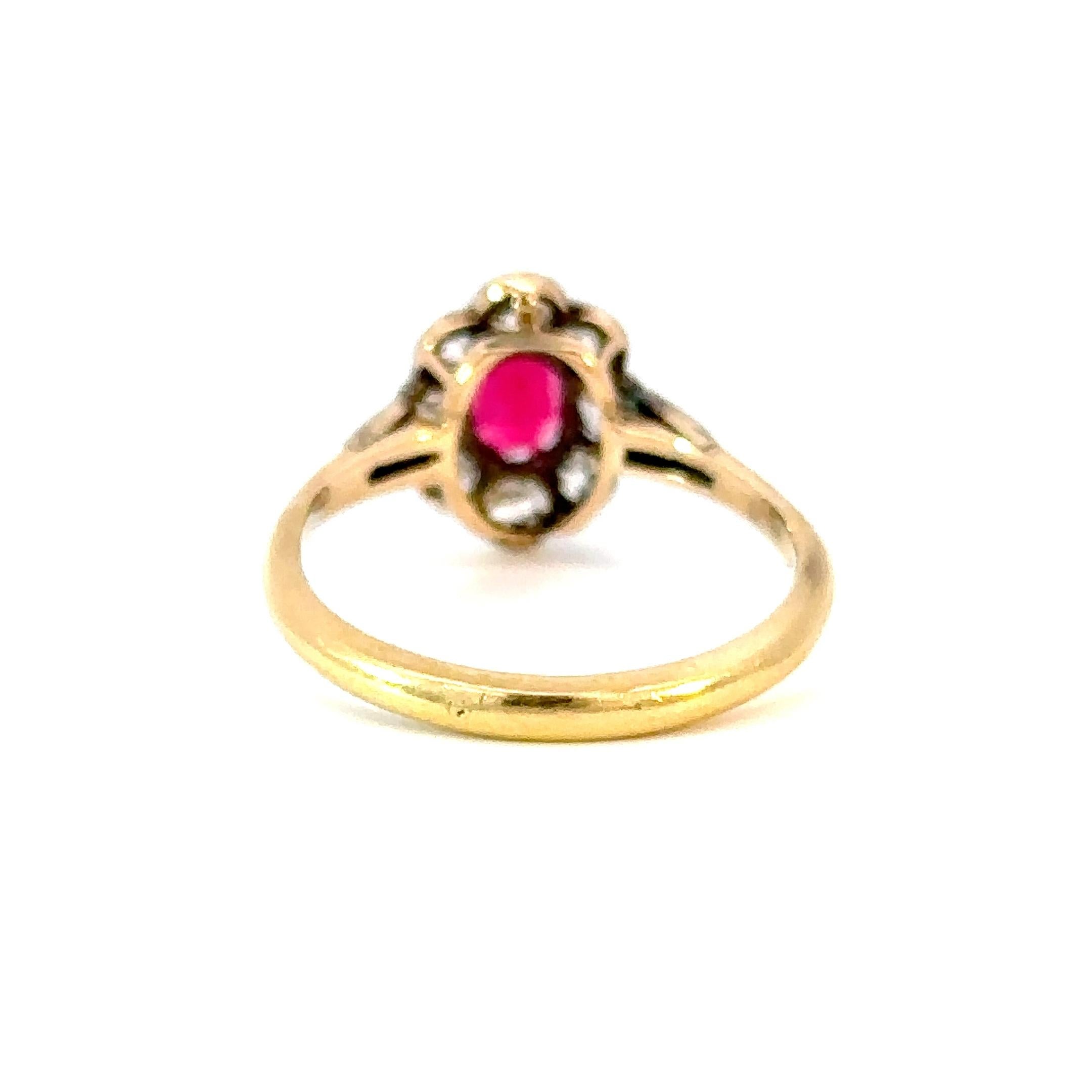 Art Nouveau Antique Garnet & Old Mine Cut Diamond Cluster Ring – Platinum on 18kt Gold
