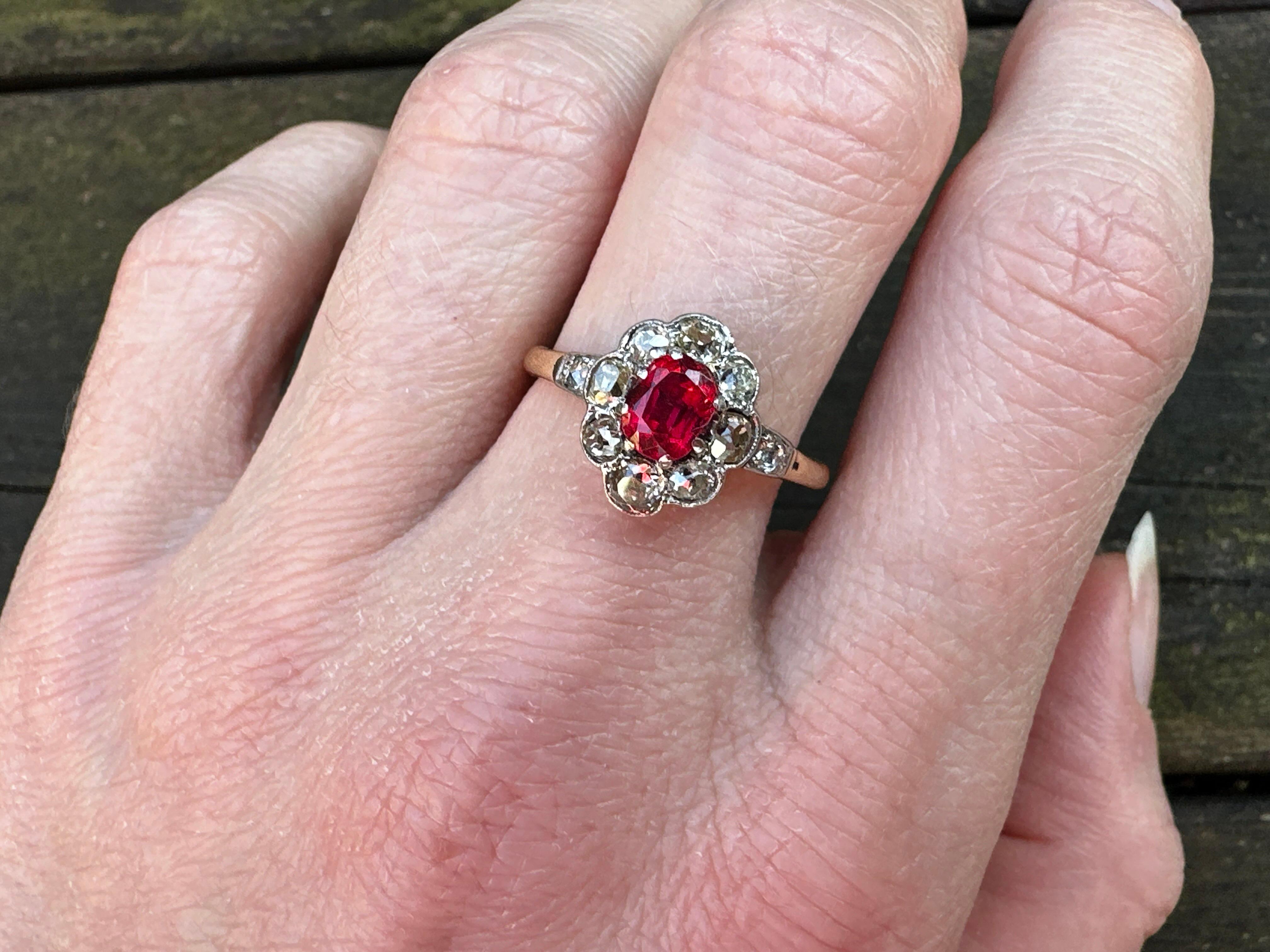 Antique Garnet & Old Mine Cut Diamond Cluster Ring – Platinum on 18kt Gold 2