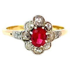 Antique Garnet & Old Mine Cut Diamond Cluster Ring – Platinum on 18kt Gold