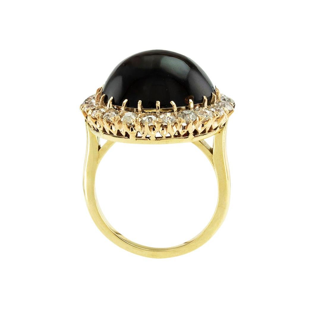 Women's or Men's Antique Garnet Old Mine Cut Diamond Gold Ring