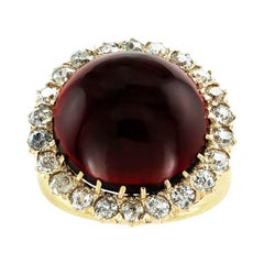 Antique Garnet Old Mine Cut Diamond Gold Ring