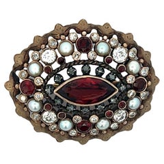Antique Garnet & Pearl Brooch
