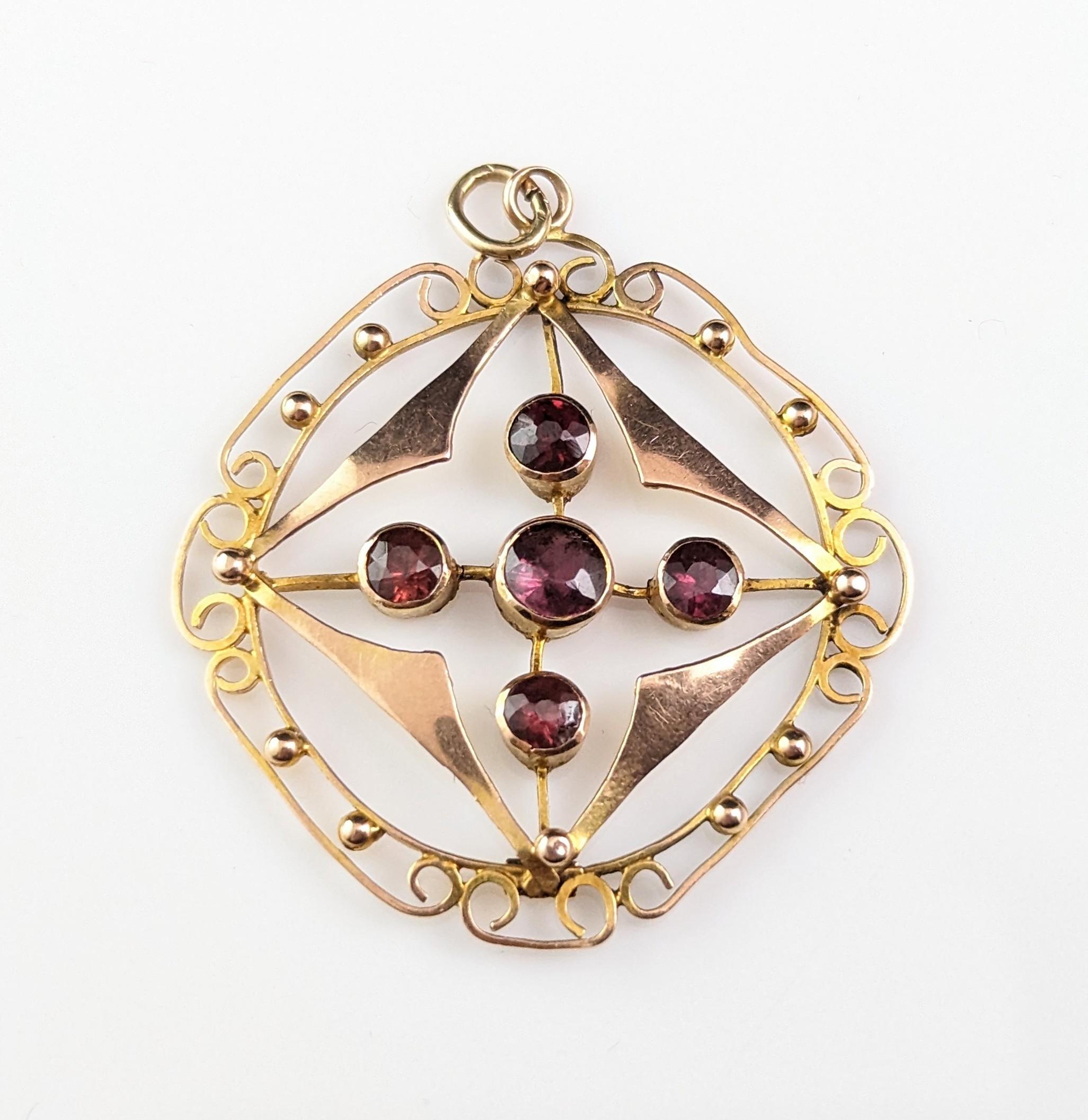 Antiker Granat-Anhänger, Jugendstil, 9k Gold 4