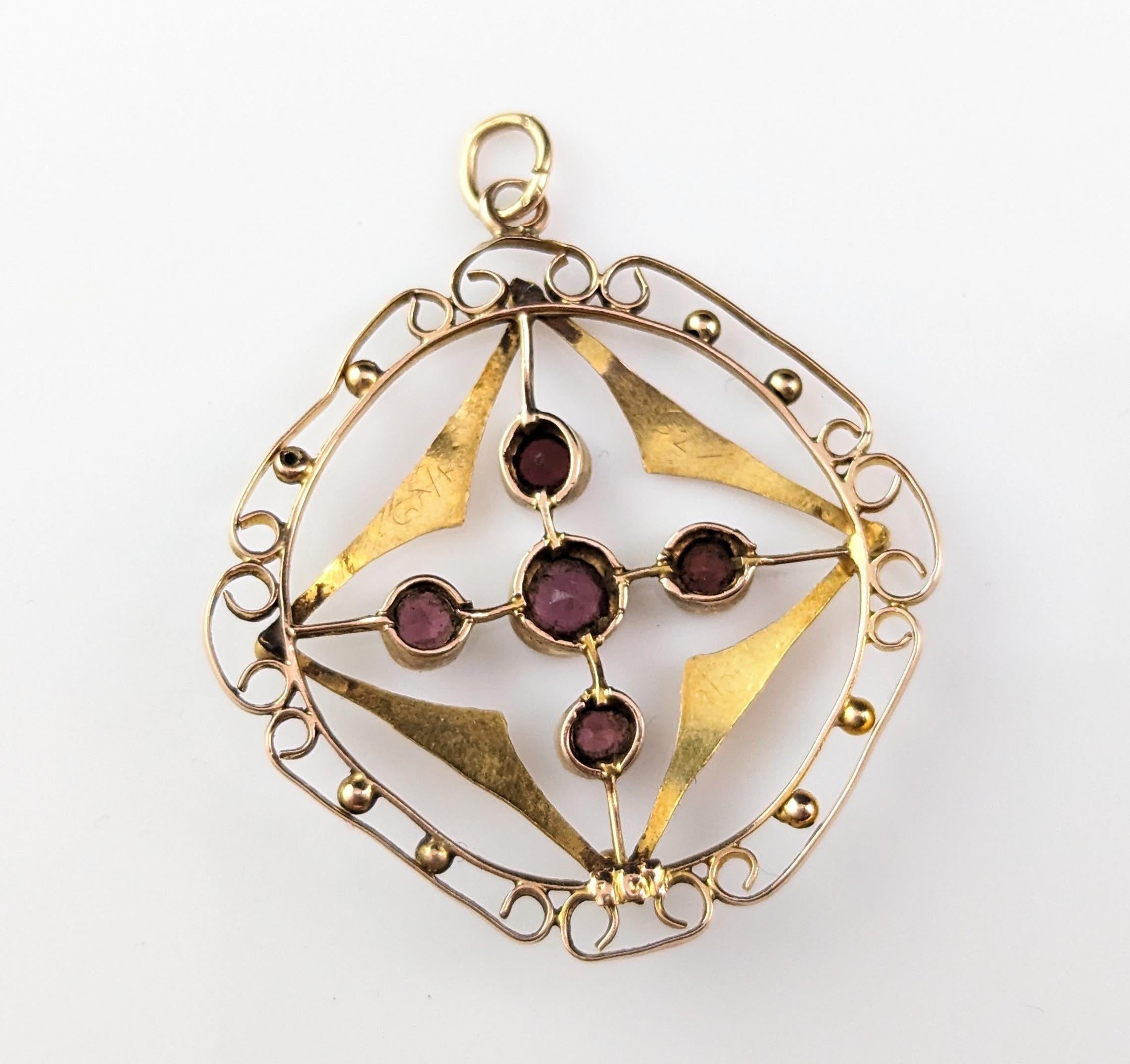 Antiker Granat-Anhänger, Jugendstil, 9k Gold 5
