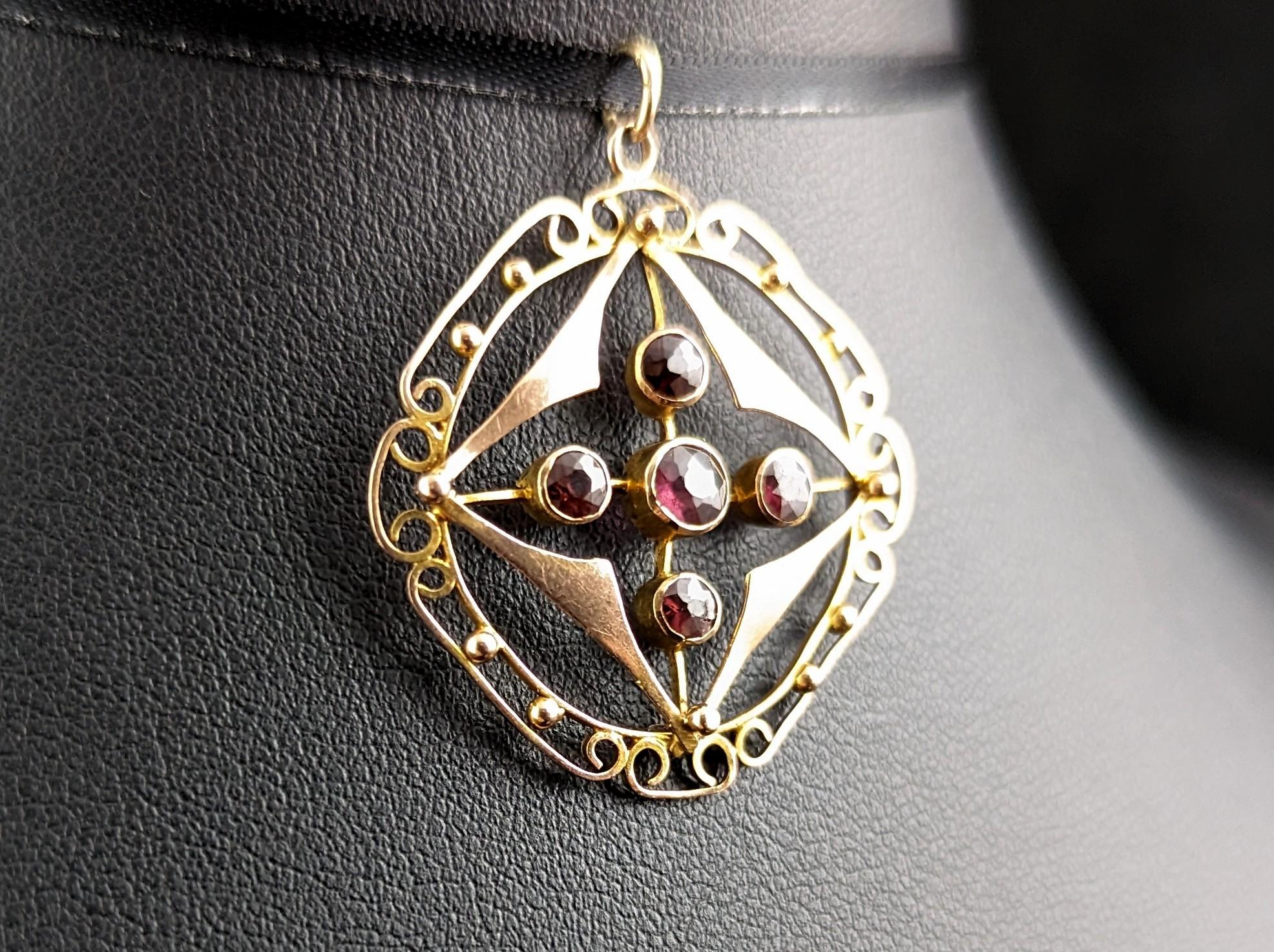 Antiker Granat-Anhänger, Jugendstil, 9k Gold Damen