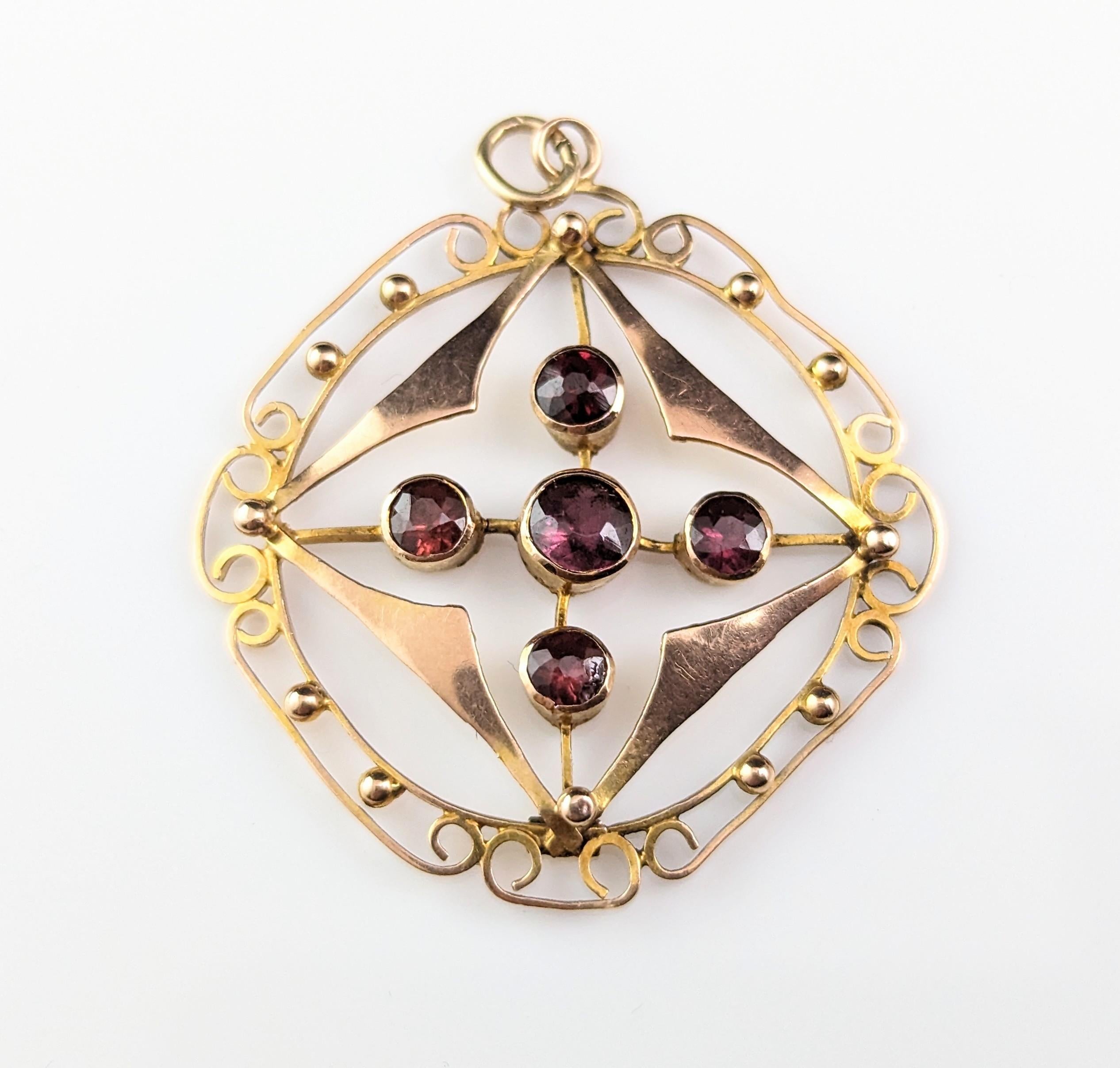 Antiker Granat-Anhänger, Jugendstil, 9k Gold 3