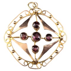 Antique Garnet pendant, Art Nouveau, 9k gold
