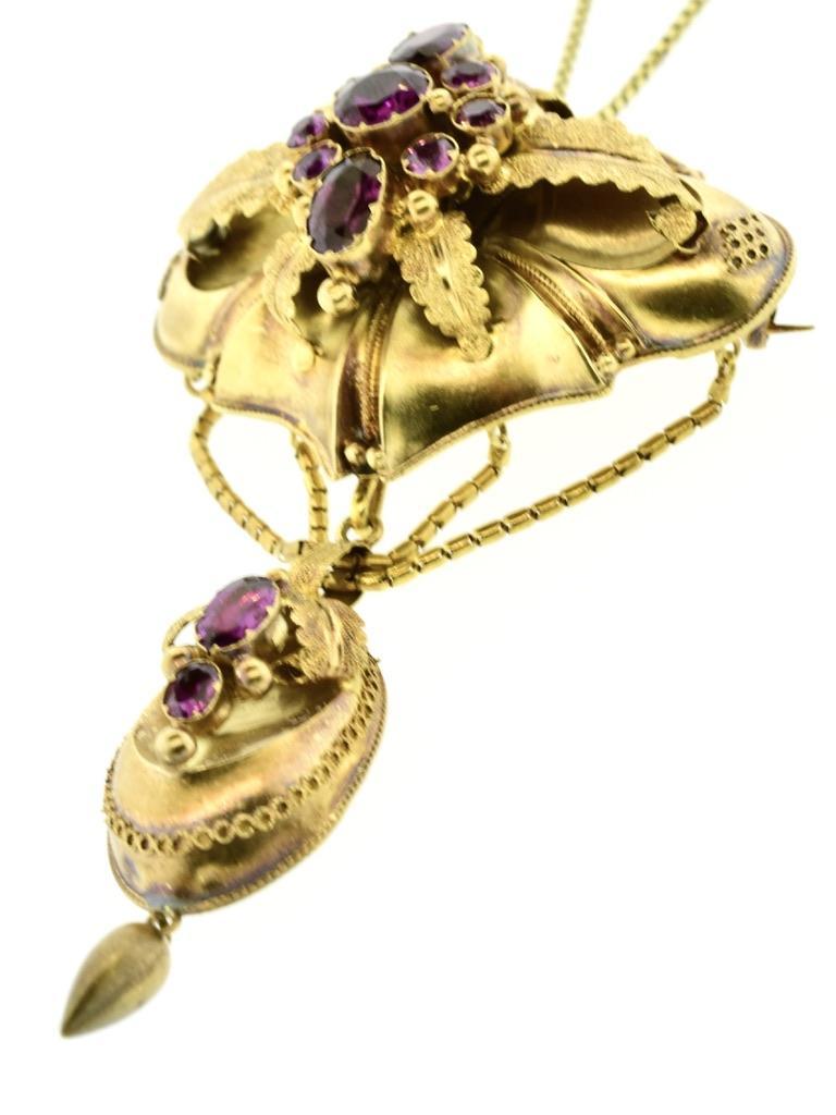 Women's or Men's Antique Garnet Pendant/Brooch, c. 1860 For Sale