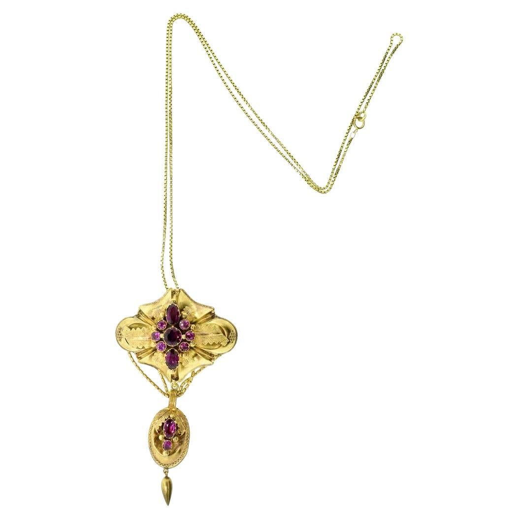 Victorian Antique Garnet Pendant/Brooch, c. 1860 For Sale
