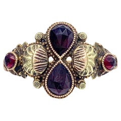 Antique Garnet Ring 3 Colour Gold 14 Karat Eternity Symbol Scallops Butterflies