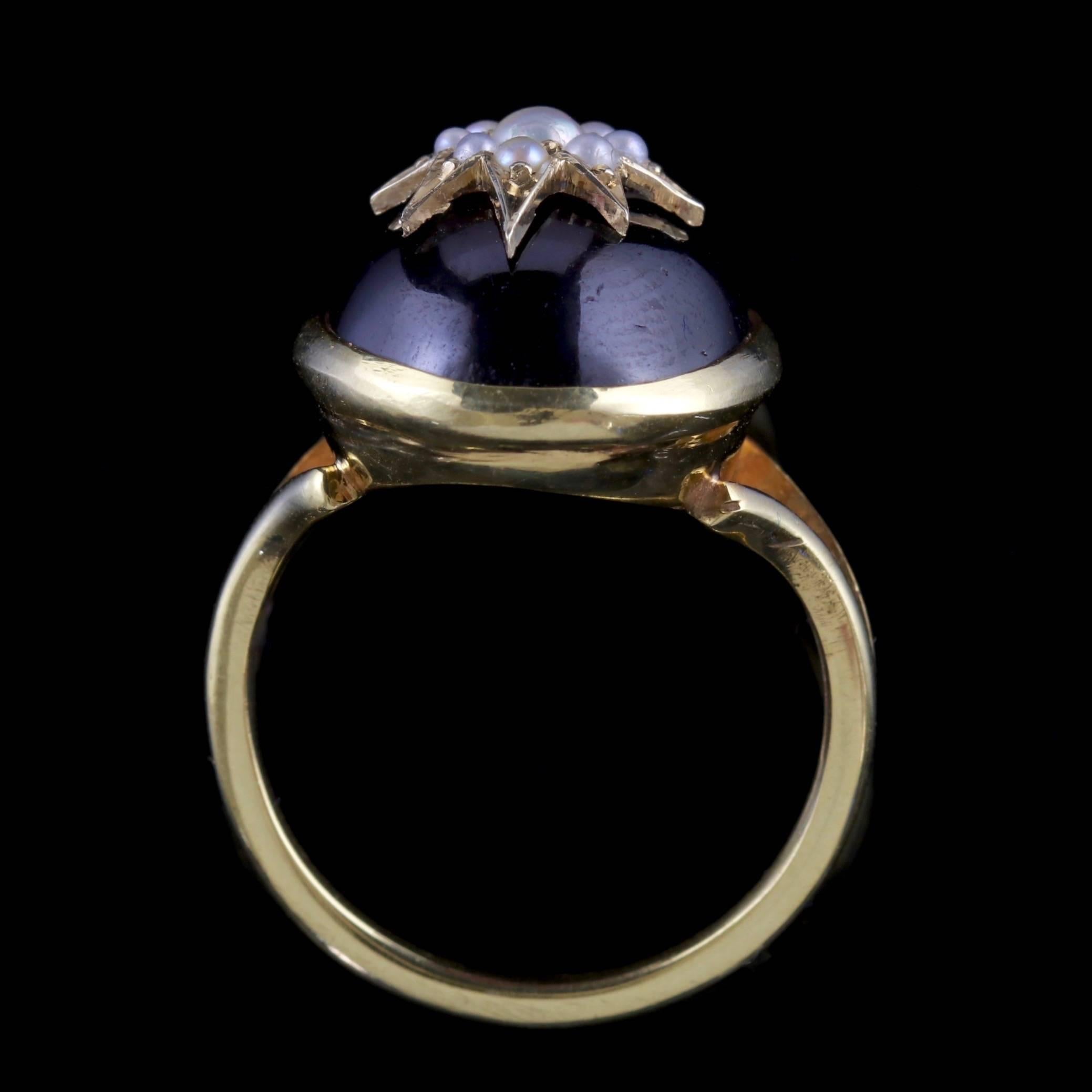 Women's Antique Garnet Ring Victorian 18 Carat Gold Pearl Star, circa 1880