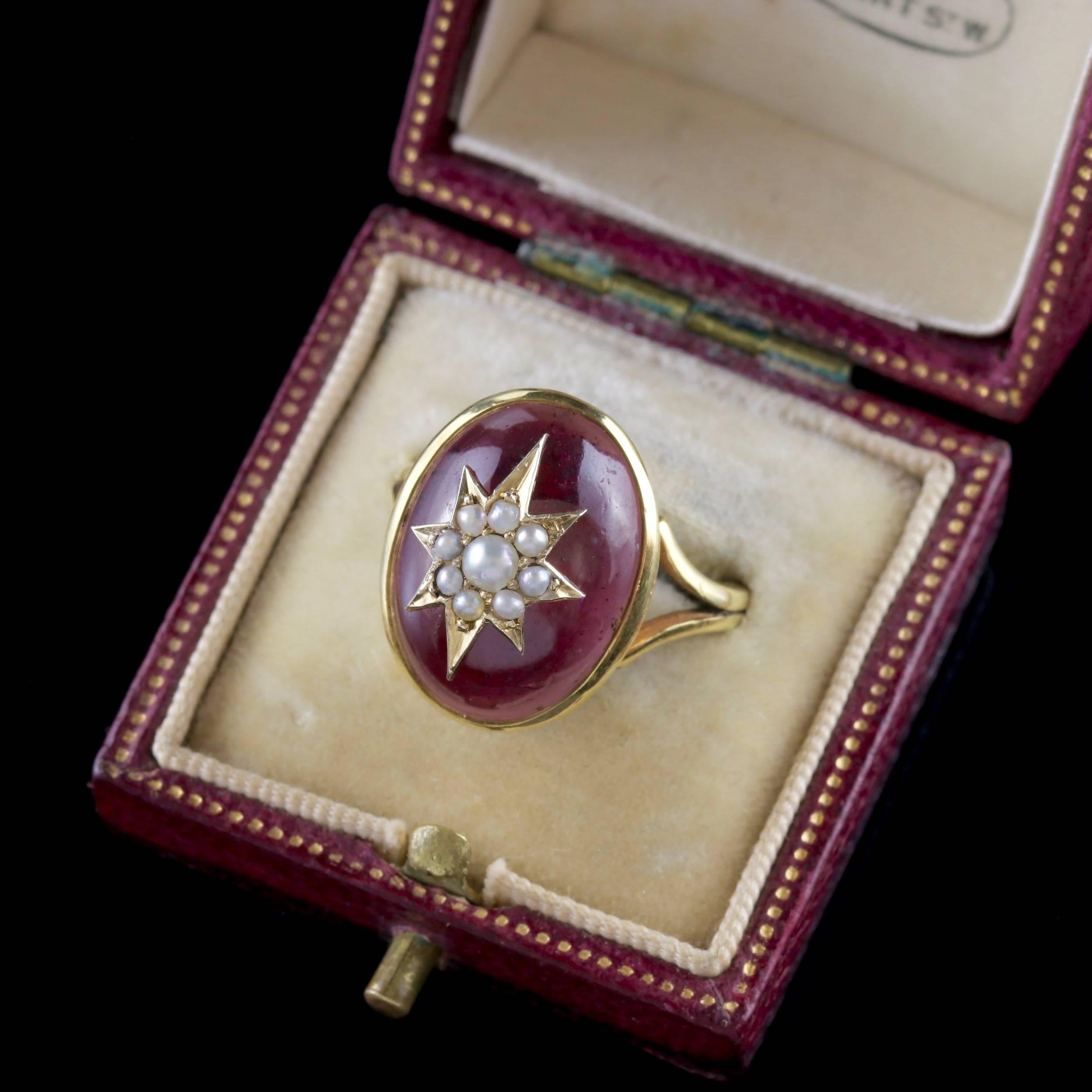 Antique Garnet Ring Victorian 18 Carat Gold Pearl Star, circa 1880 1