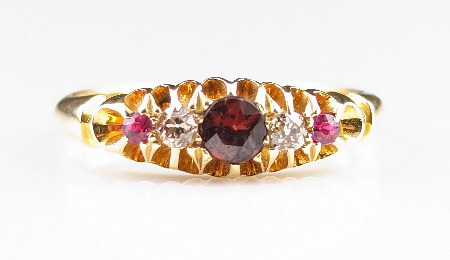 Antique Garnet, Ruby and Diamond Ring, 18ct Gold 7