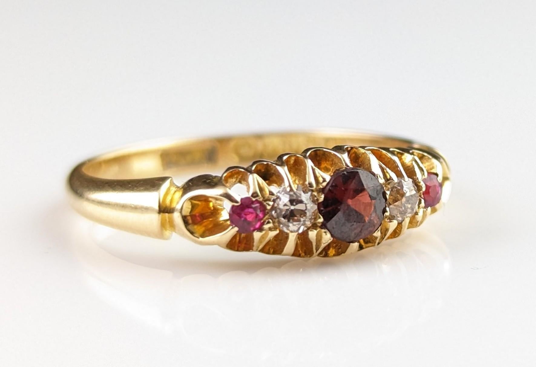 Antique Garnet, Ruby and Diamond Ring, 18ct Gold 8