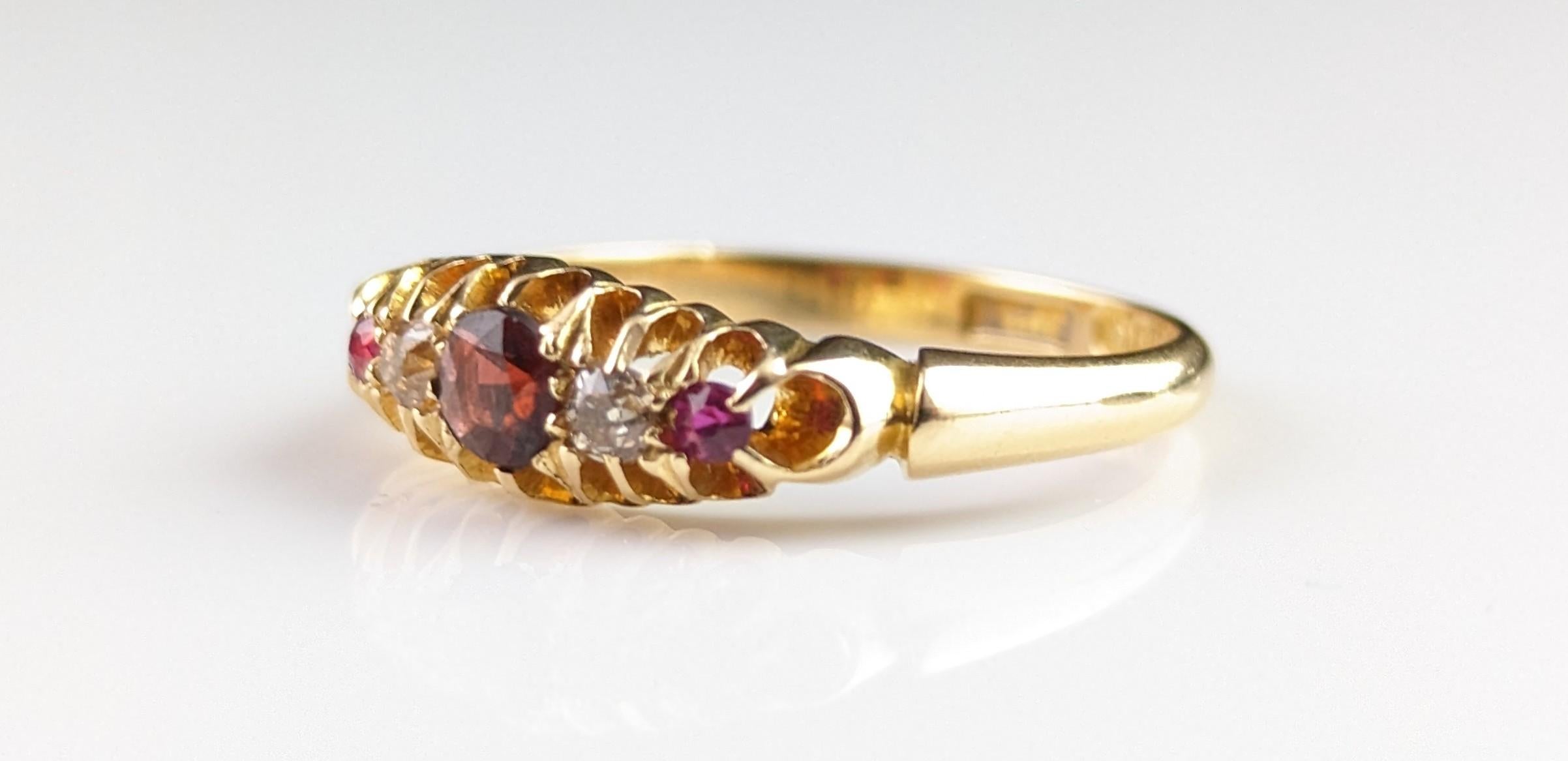 Antique Garnet, Ruby and Diamond Ring, 18ct Gold 9