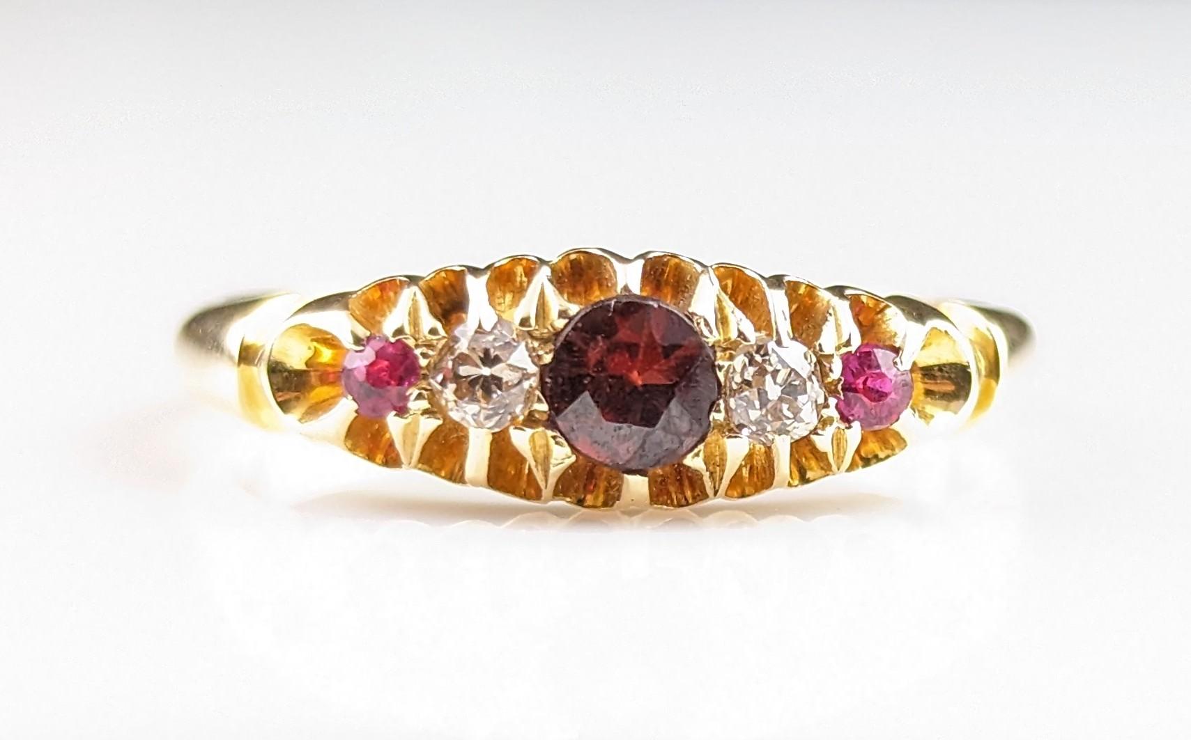 Antique Garnet, Ruby and Diamond Ring, 18ct Gold 14