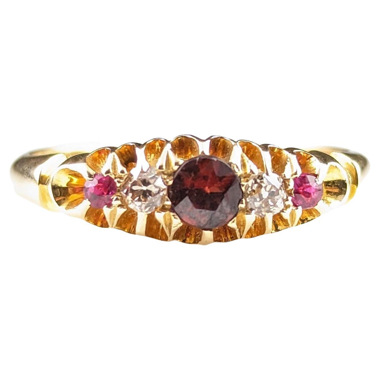 Antique Garnet, Ruby and Diamond Ring, 18ct Gold