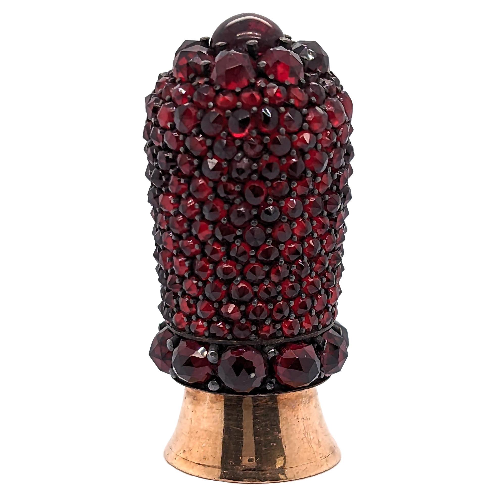 Sello de escritorio antiguo de plata granate y oro, circa 1850