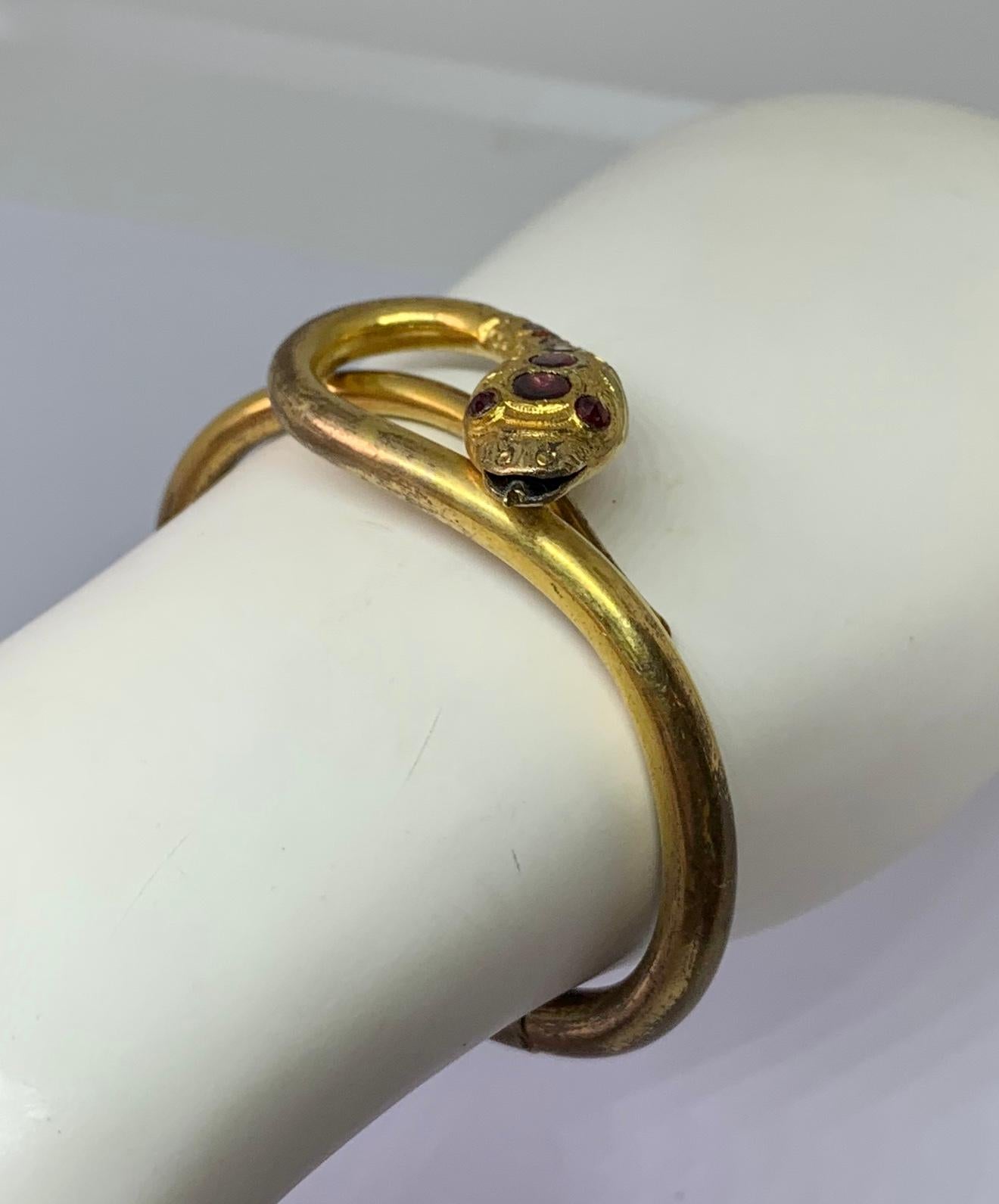 Antique Garnet Snake Bracelet Victorian Serpent Bangle circa 1850 For Sale 1