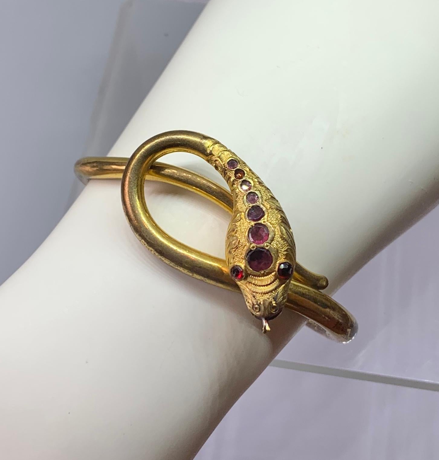 Antique Garnet Snake Bracelet Victorian Serpent Bangle circa 1850 For Sale 2