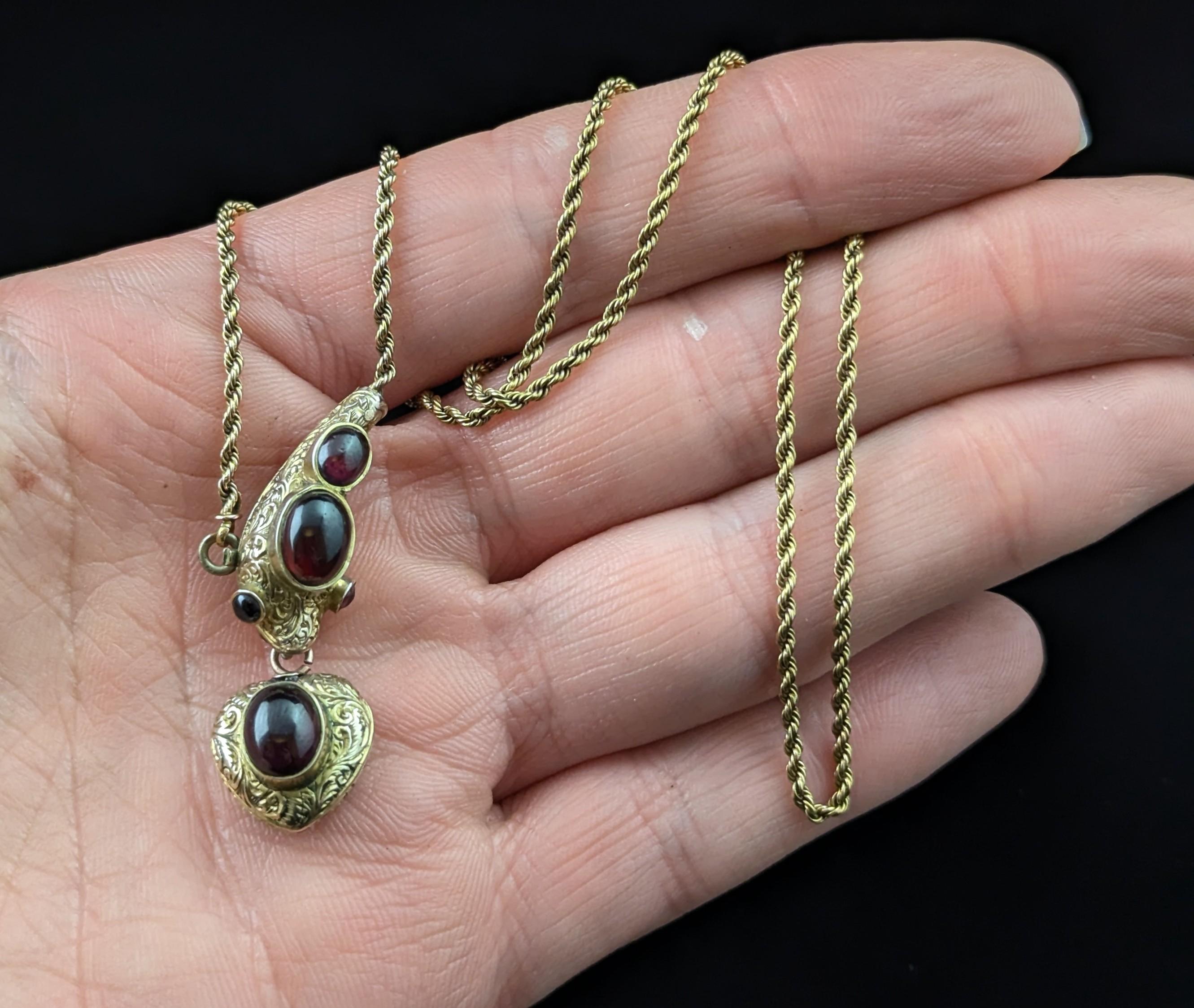 Antique Garnet Snake necklace, 15k gold, Victorian For Sale 7