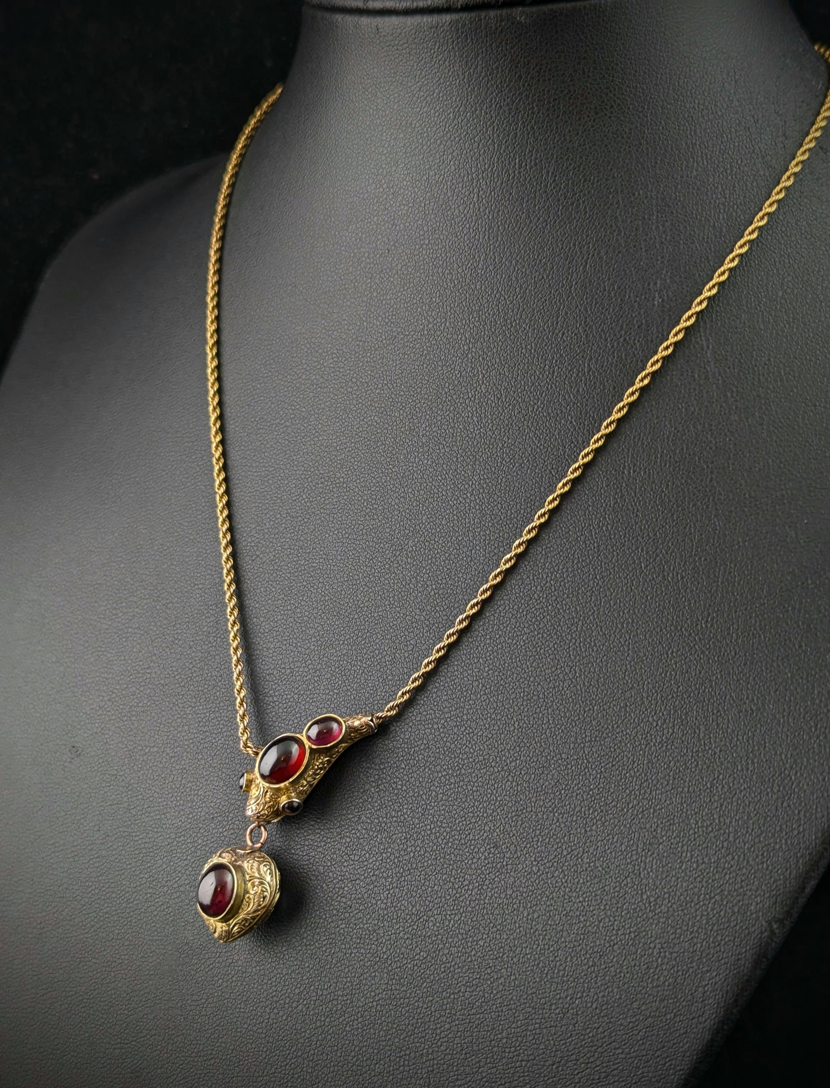 Women's Antique Garnet Snake necklace, 15k gold, Victorian For Sale