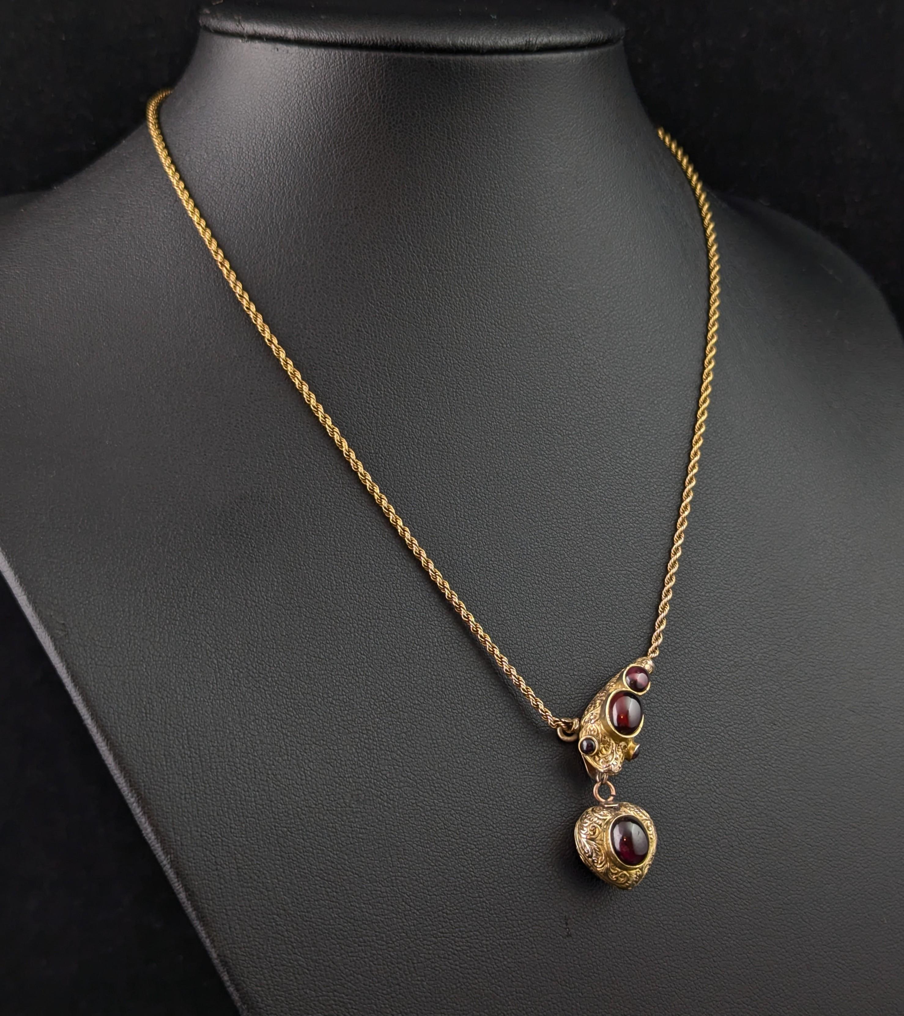 Antique Garnet Snake necklace, 15k gold, Victorian For Sale 2