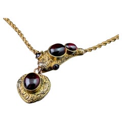 Antique Garnet Snake necklace, 15k gold, Victorian
