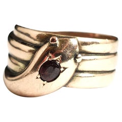 Antique Garnet Snake Ring, 9k Rose Gold