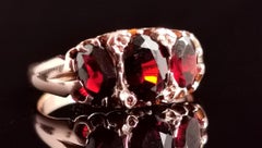 Antique Garnet Three Stone Ring, 9k Gold, Victorian