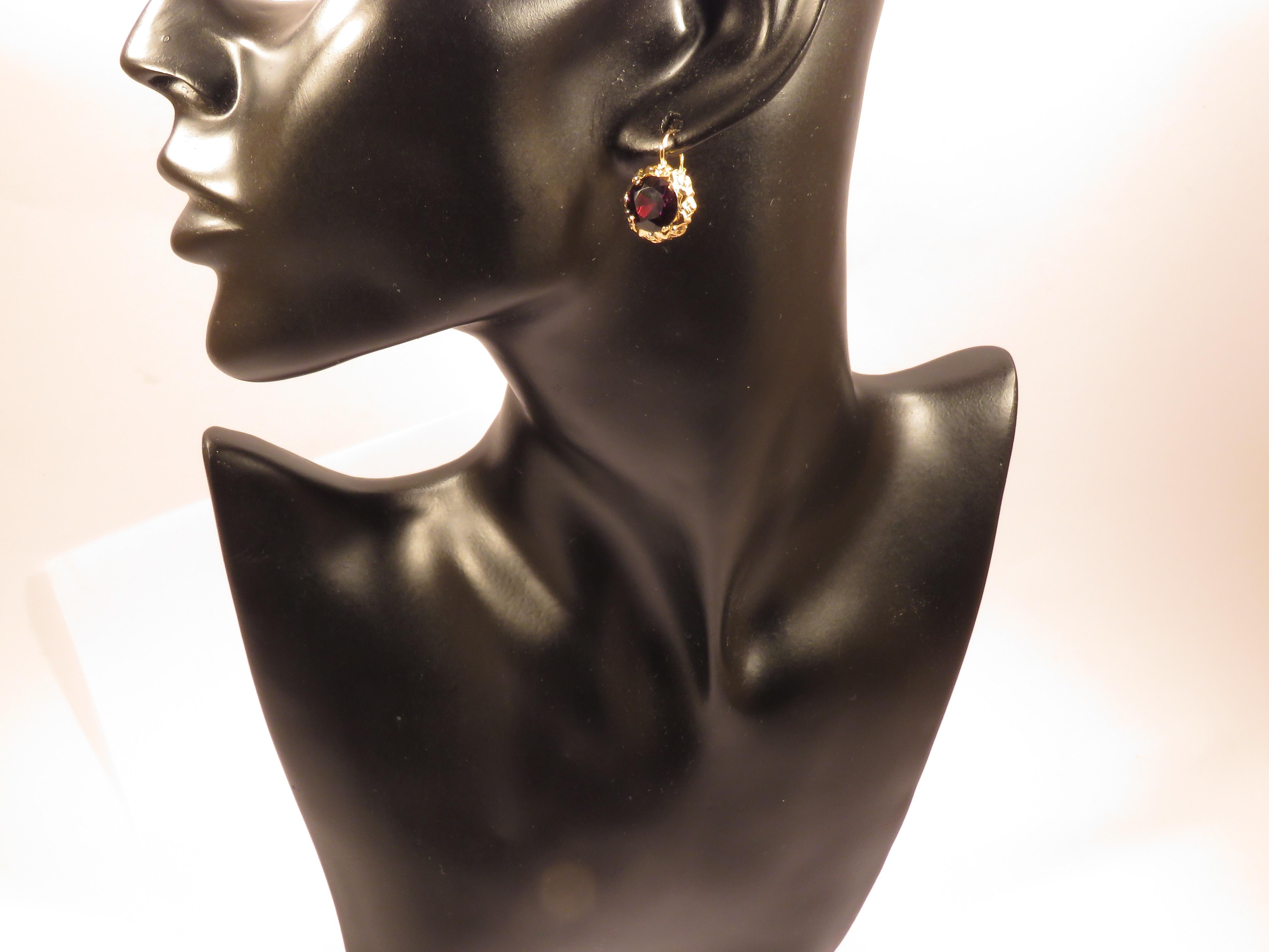 Antique Garnet White Yellow Gold Earrings Handcrafted in Italy In Excellent Condition In Milano, IT