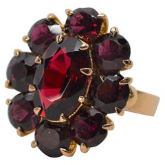 Antique Garnet Yellow Gold Cluster Ring