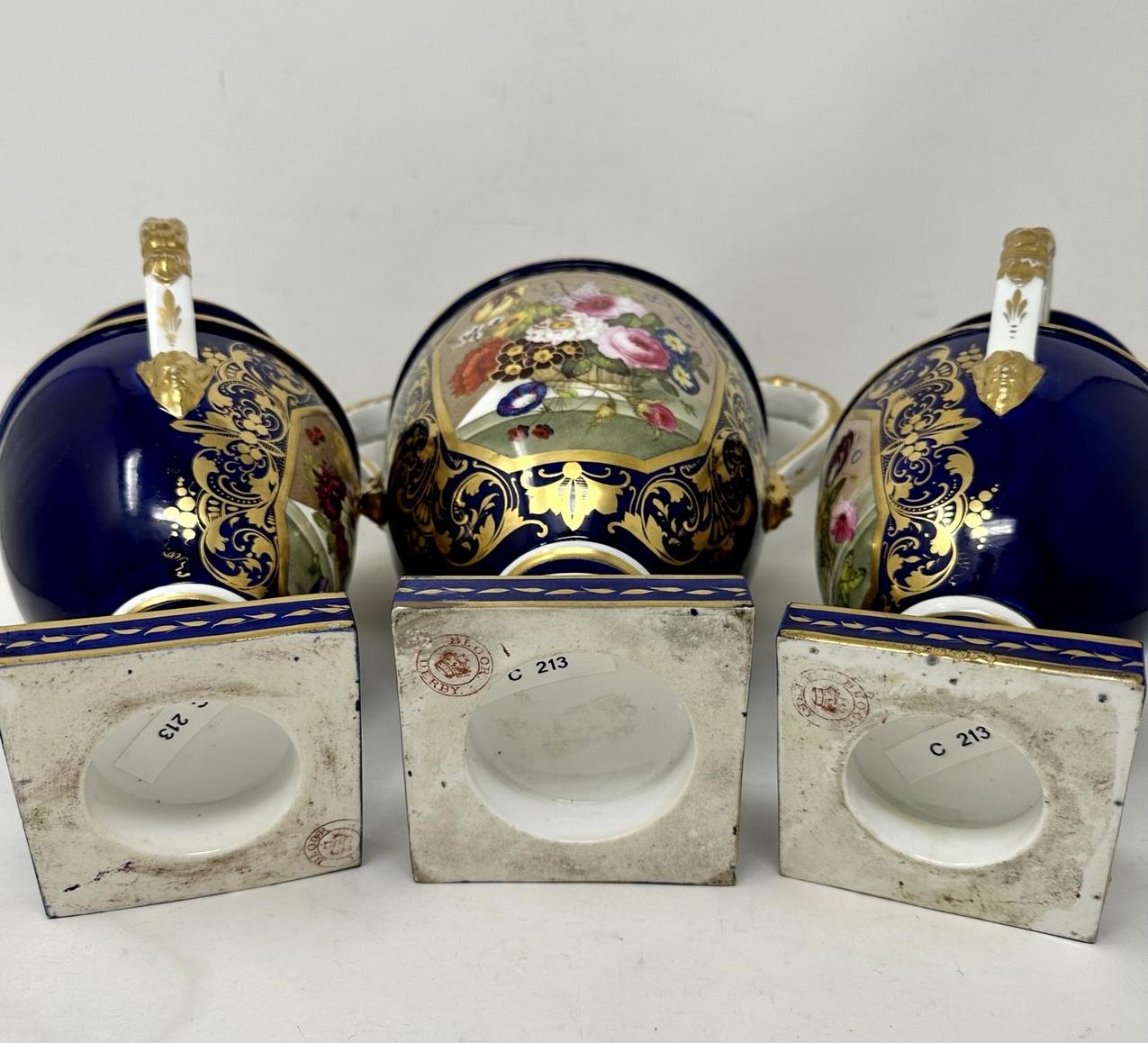 Antique Garniture English Royal Crown Derby Porcelain Vases by Thomas Steel 19C  For Sale 5