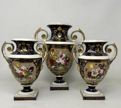 Antique Garniture English Royal Crown Derby Porcelain Vases by Thomas Steel 19C