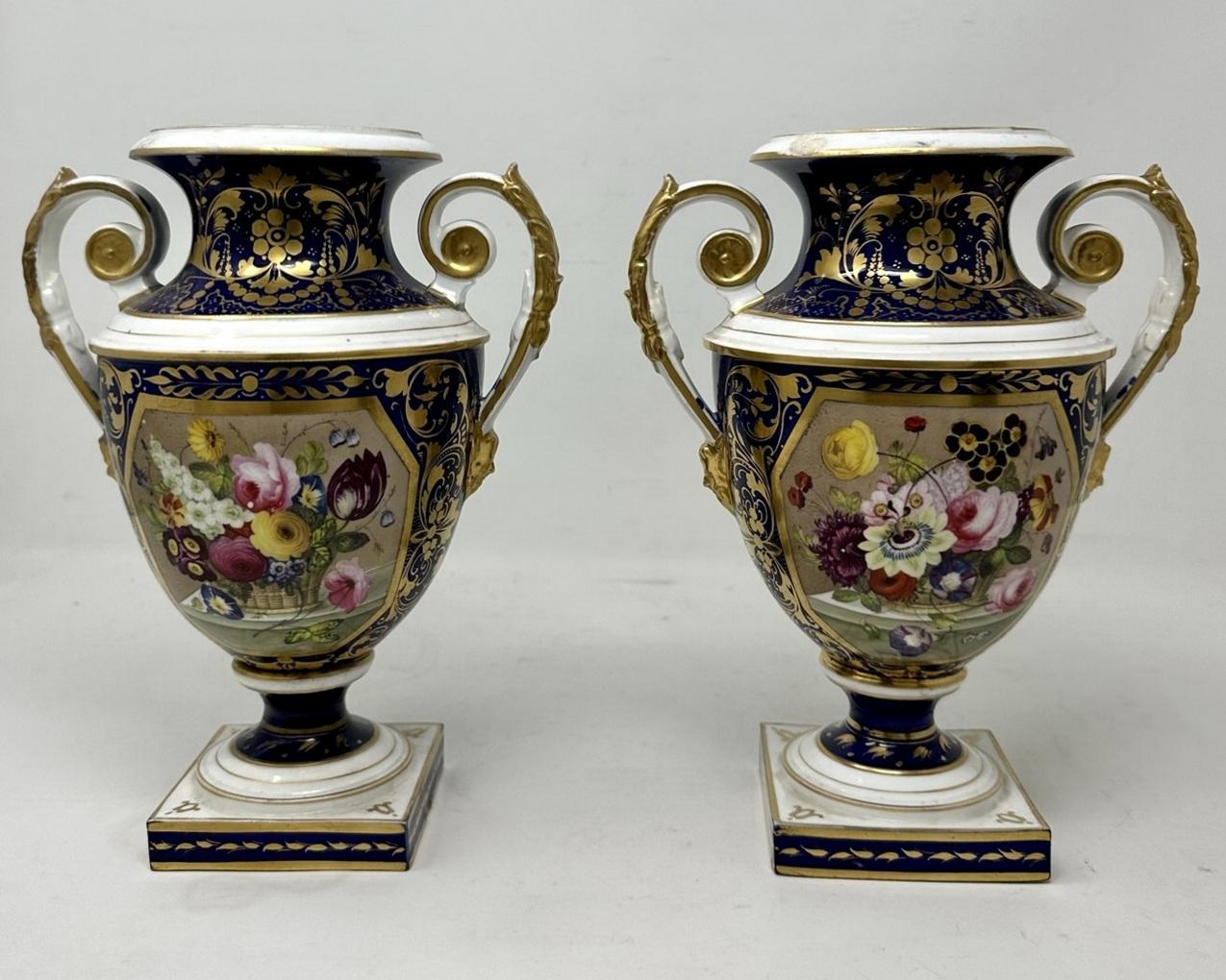 19th Century Antique Garniture English Royal Crown Derby Porcelain Vases by Thomas Steel 19C  For Sale