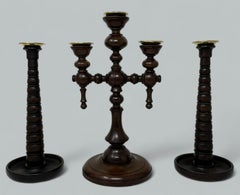Antique Garniture & Pair English Victorian Wooden Candlesticks Candelabra 19 Ct