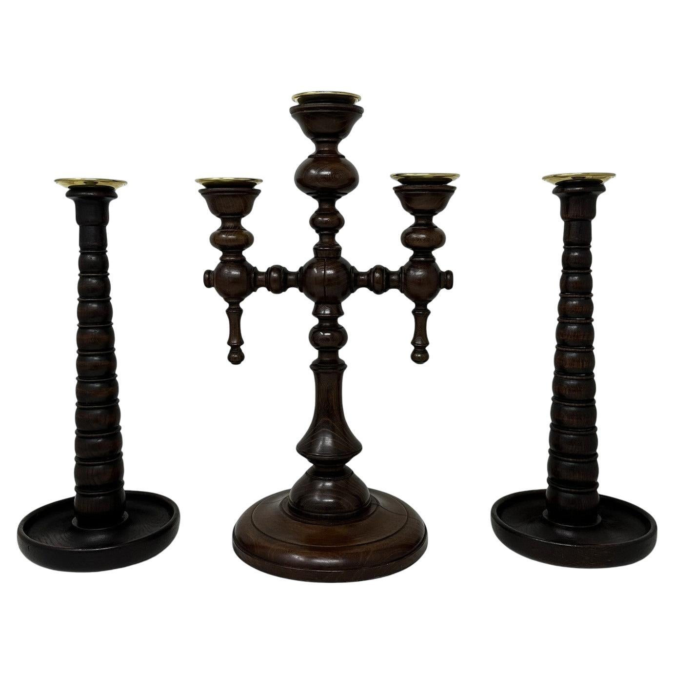 Garniture et paire de chandeliers en bois de l'époque victorienne anglaise, 19 carats en vente