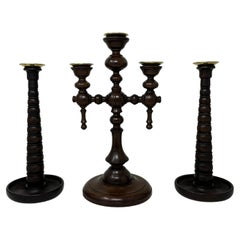 Antique Garniture & Pair English Victorian Wooden Candlesticks Candelabra 19 Ct