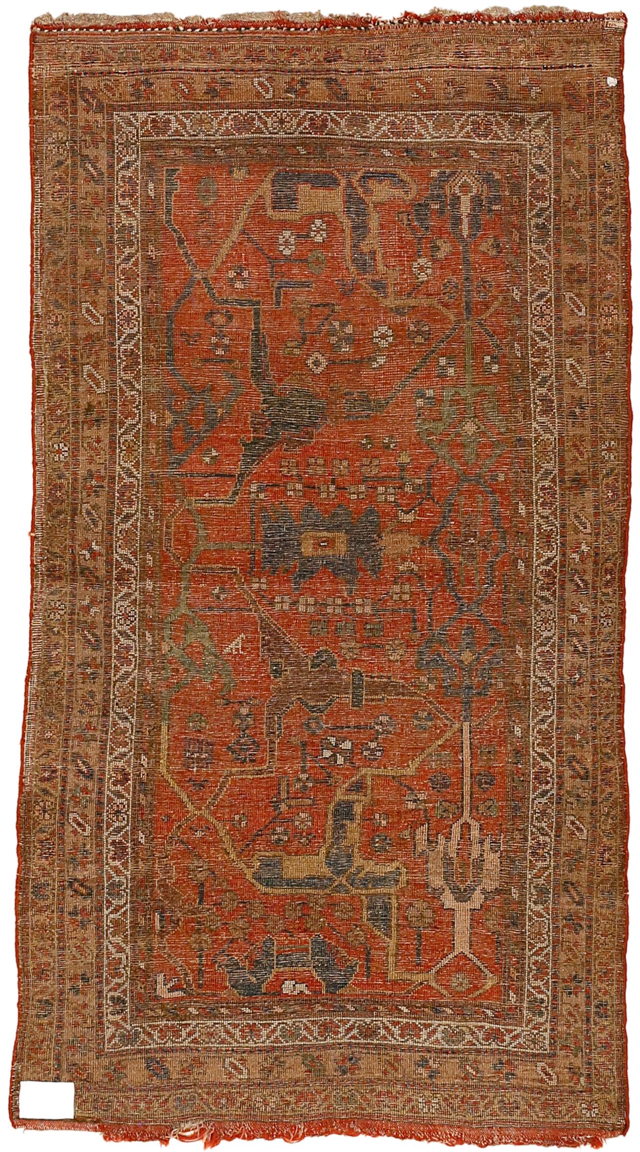 The Garrus district is located in the southern tip of Azerbaijan, with Bijar being its capital. The oldest examples from this area are woven on an all wool foundation, and are ornamented by a large scale pattern of split-leaf strapwork arabesques,
